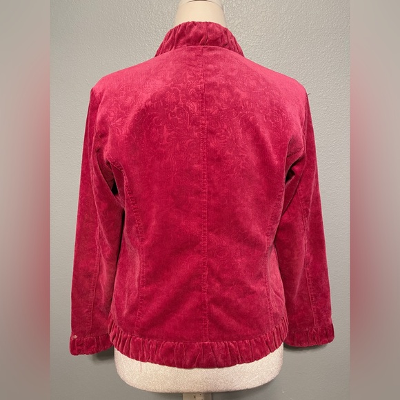Chico’s Pink Corduroy Jacket Floral Embossed Artsy Quiet Luxury Size 0 Small - Picture 7 of 10